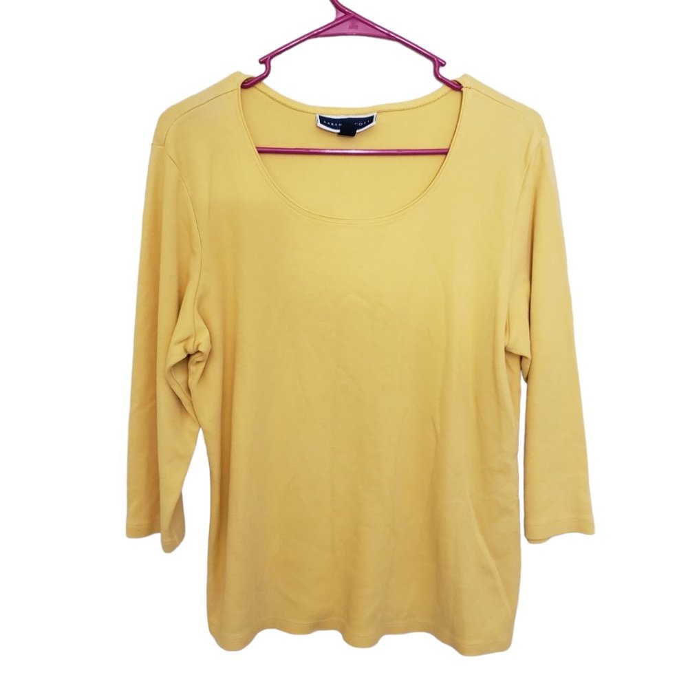 CT544 Karen Scott Ladies Yellow Round Neck Top L